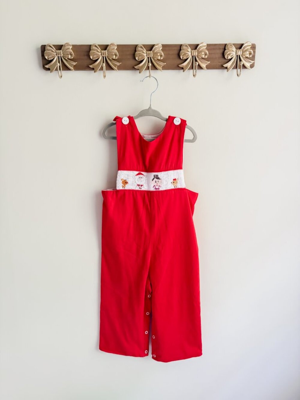 Seaux Southern Smocked 3T Red Holiday Smocked Overalls